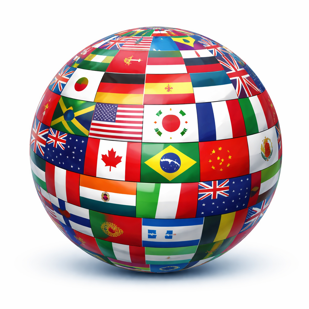 Destinos mundiales con banderas de diferentes países